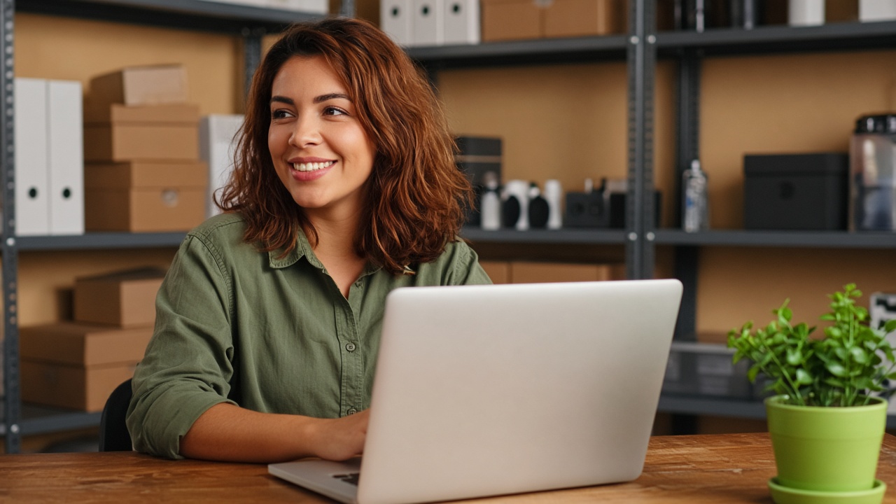 Empresária no escritório usando o certificado digital para emitir notas